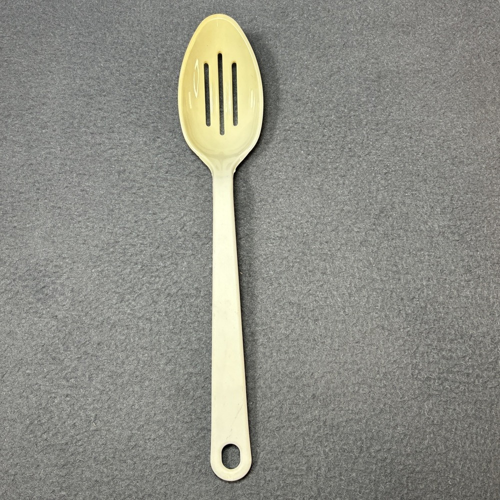 Vintage Taylor Made Plastic Slotted Serving Spoon Mid-Century Kitchenware Almond